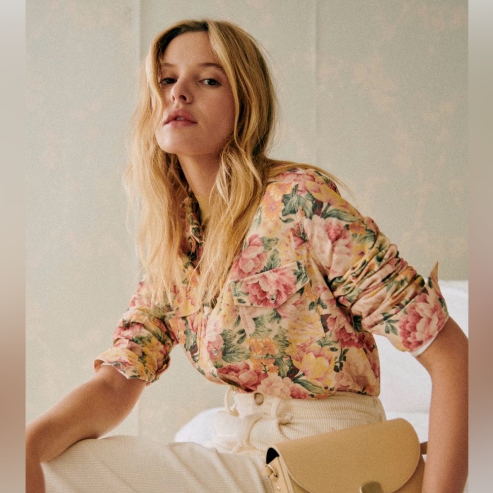 NWT Sezane Rayanna London Bouquet Floral Courduroy Blouse, size 34/2, US XS